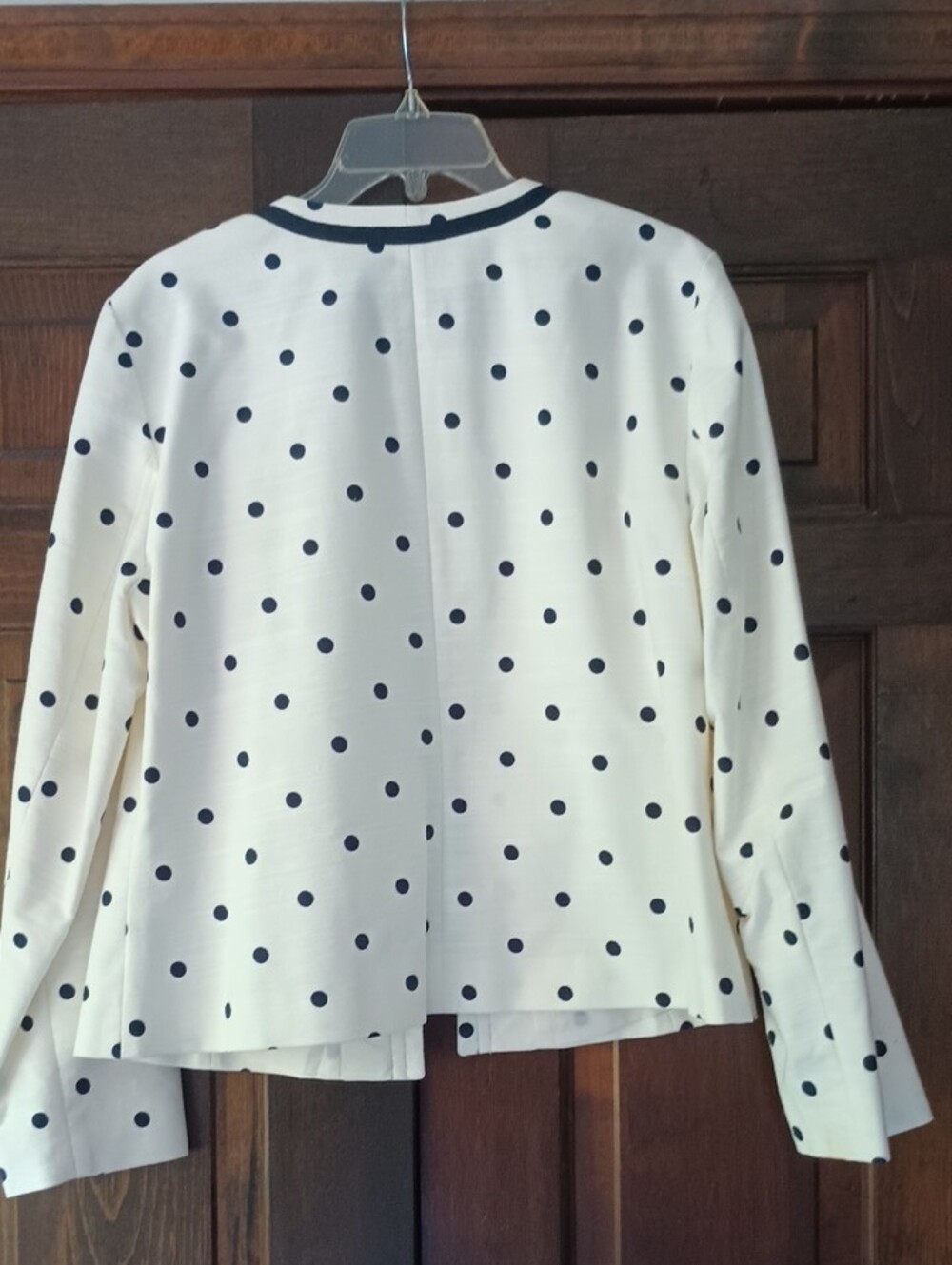 Talbots White Polka Dot Collarless Blazer with Navy Trim - Picture 6 of 7